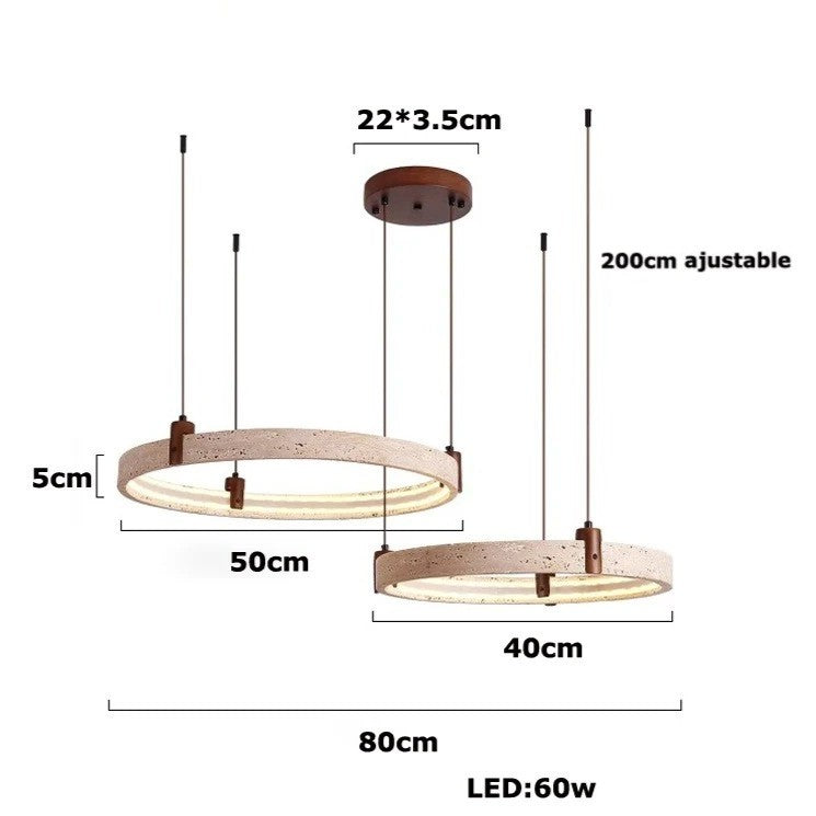 Lustre anneau en pierre naturelle 40 + 50 cm / Blanc chaud
