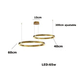 Lustre anneaux martelés dorés | Contemporain & Chic 40 + 60 cm / Blanc froid