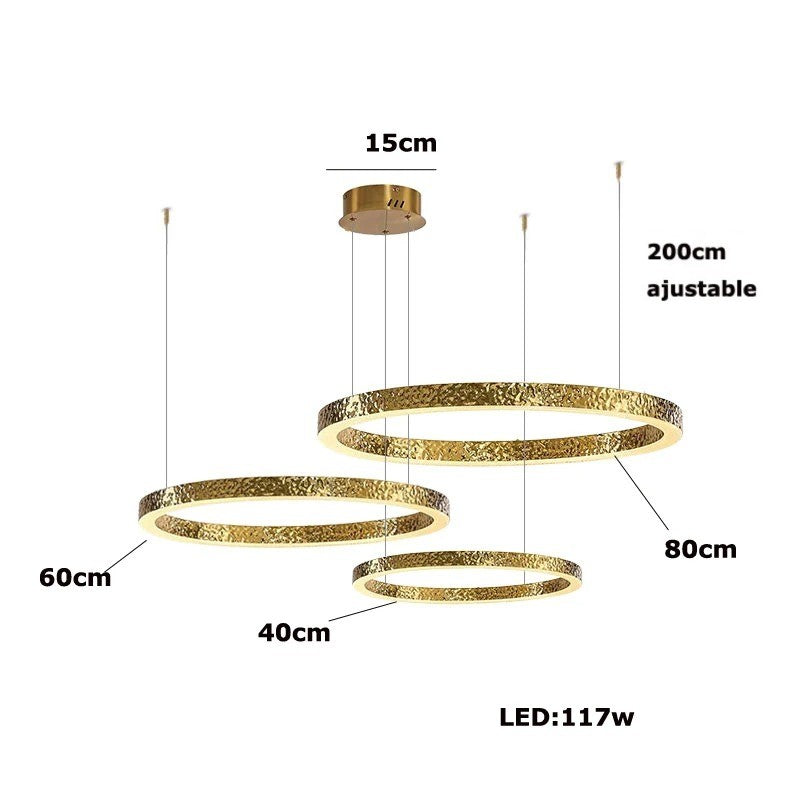 Lustre anneaux martelés dorés | Contemporain & Chic 40 + 60 + 80 cm / Blanc froid