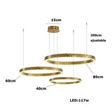 Lustre anneaux martelés dorés | Contemporain & Chic 40 + 60 + 80 cm / Blanc froid