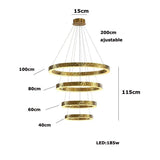 Lustre anneaux martelés dorés | Contemporain & Chic 4 anneaux / Blanc froid