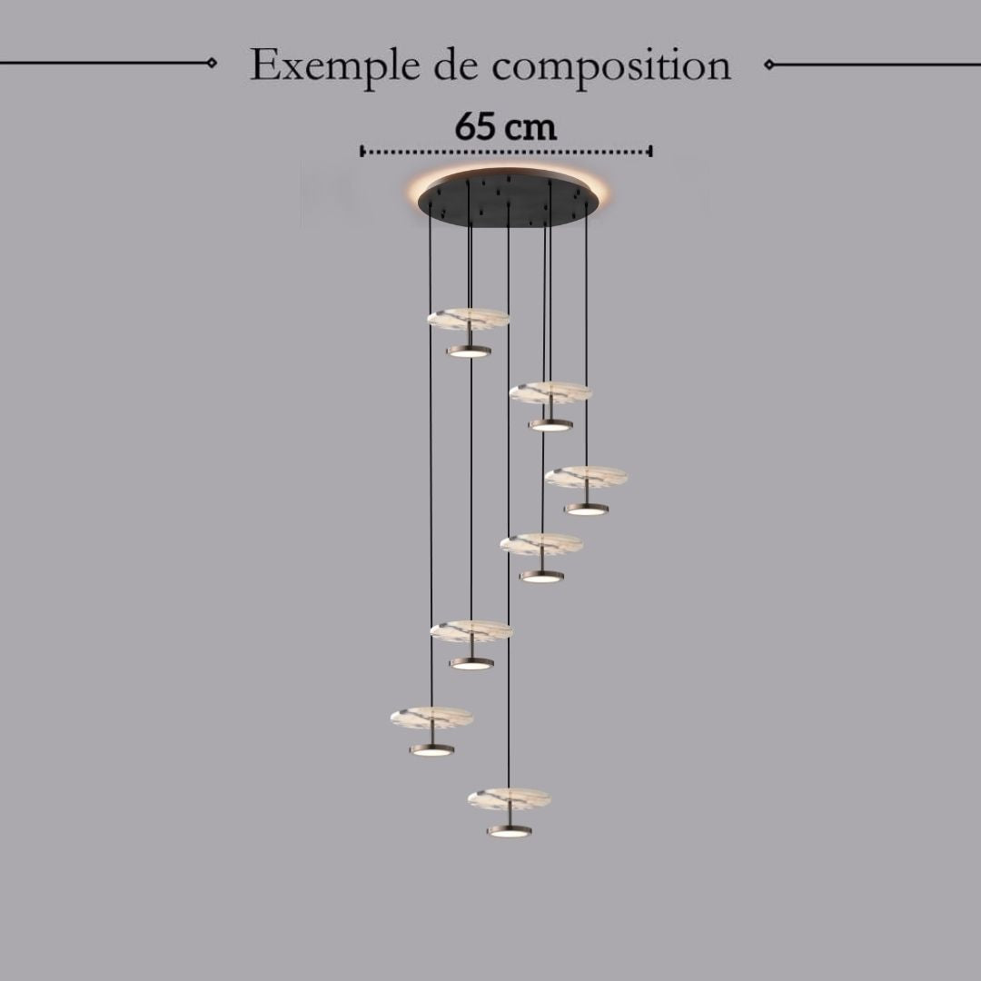 Suspension disque en marbre naturel | Luminaire haut de gamme à LED