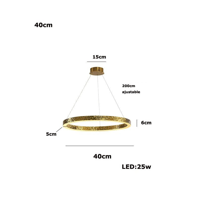 Lustre anneaux martelés dorés | Contemporain & Chic 40 cm / Blanc froid