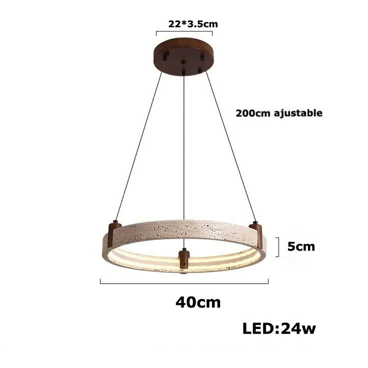 Lustre anneau en pierre naturelle 40 cm / Blanc chaud
