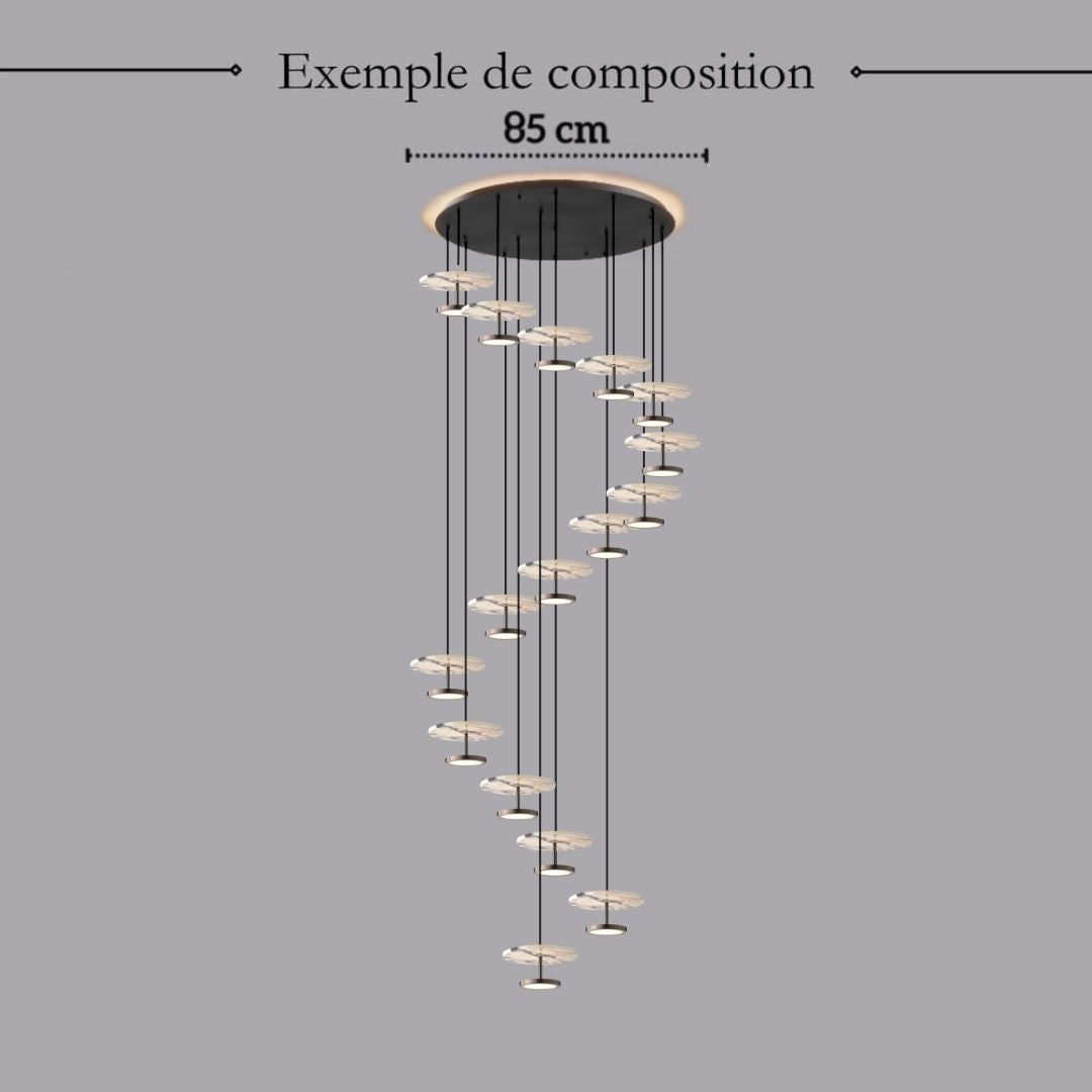 Suspension disque en marbre naturel | Luminaire haut de gamme à LED