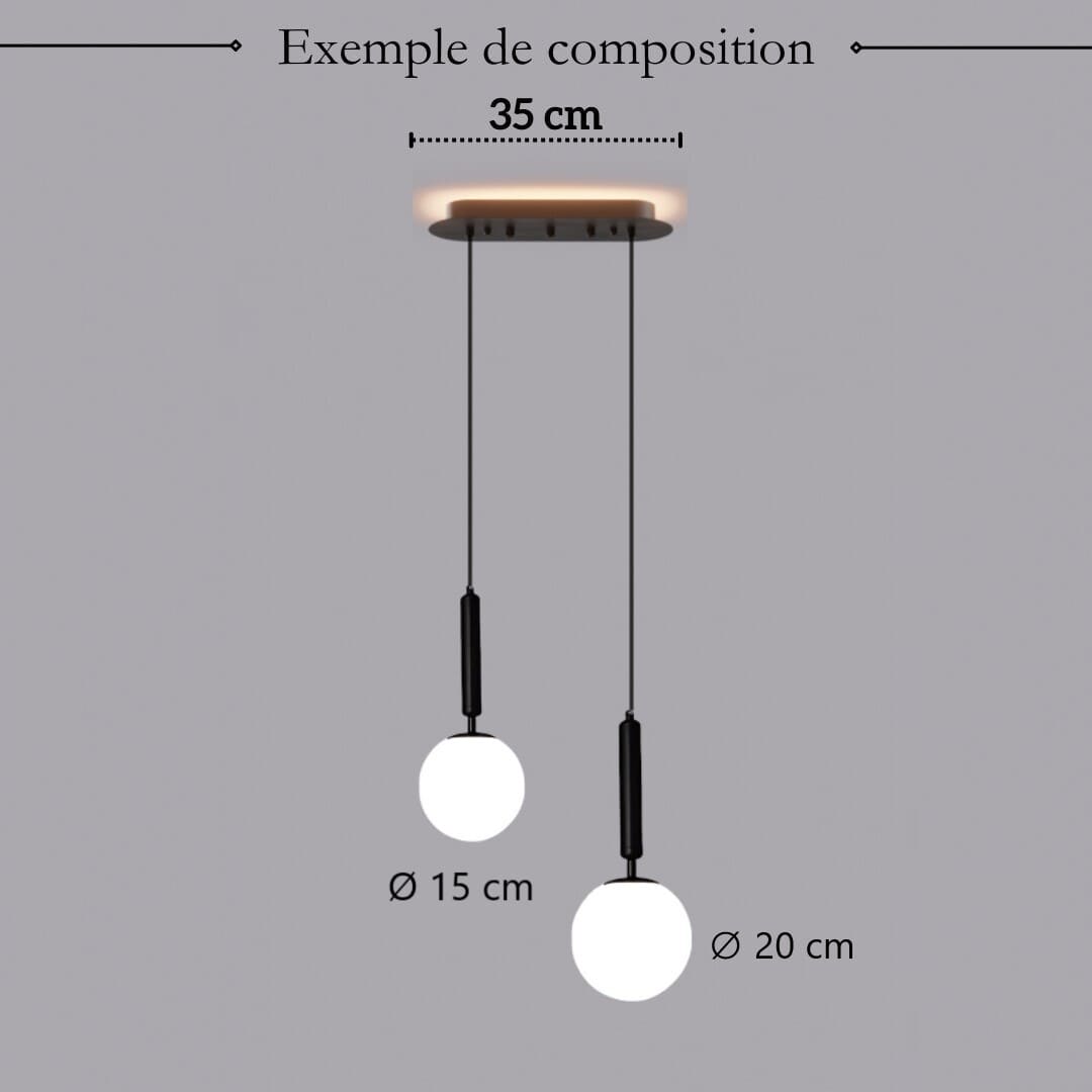Suspension noir ou doré & boule en verre dépoli