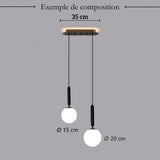 Suspension noir ou doré & boule en verre dépoli