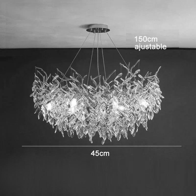 Lustre cascade cristalline doré ou argenté Argent | 45 cm | Rond / Blanc froid