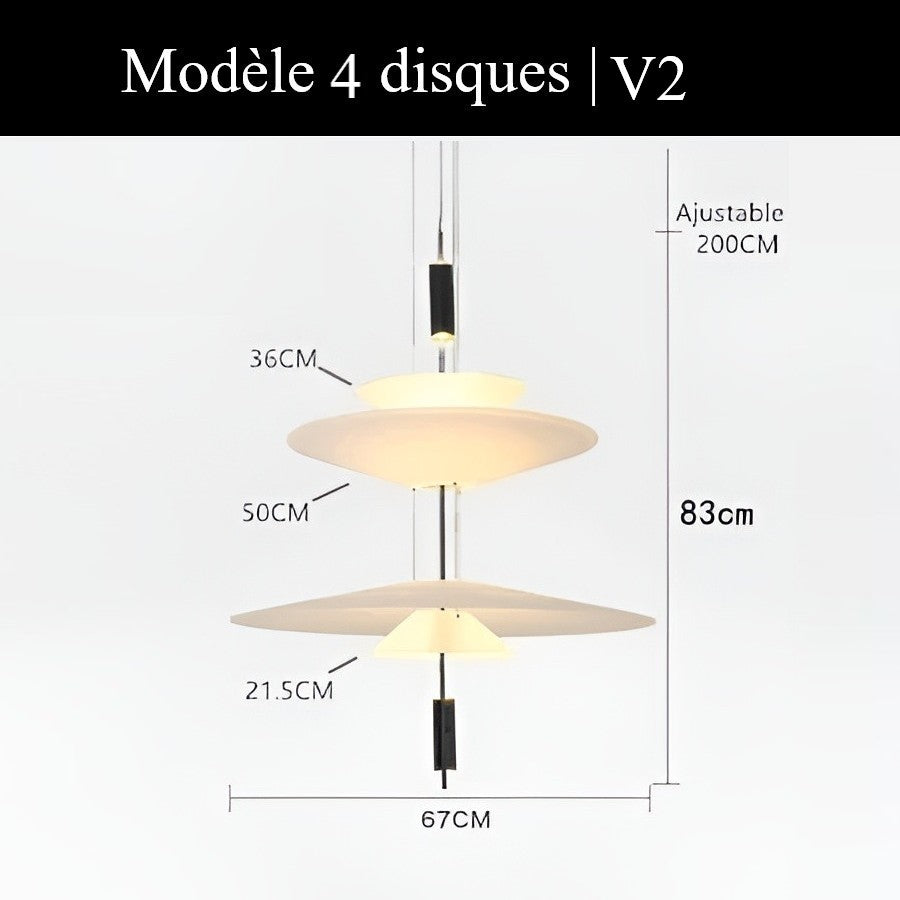 Suspension au design architecturale à disques superposés 4 disques | V2 / Or / Blanc chaud