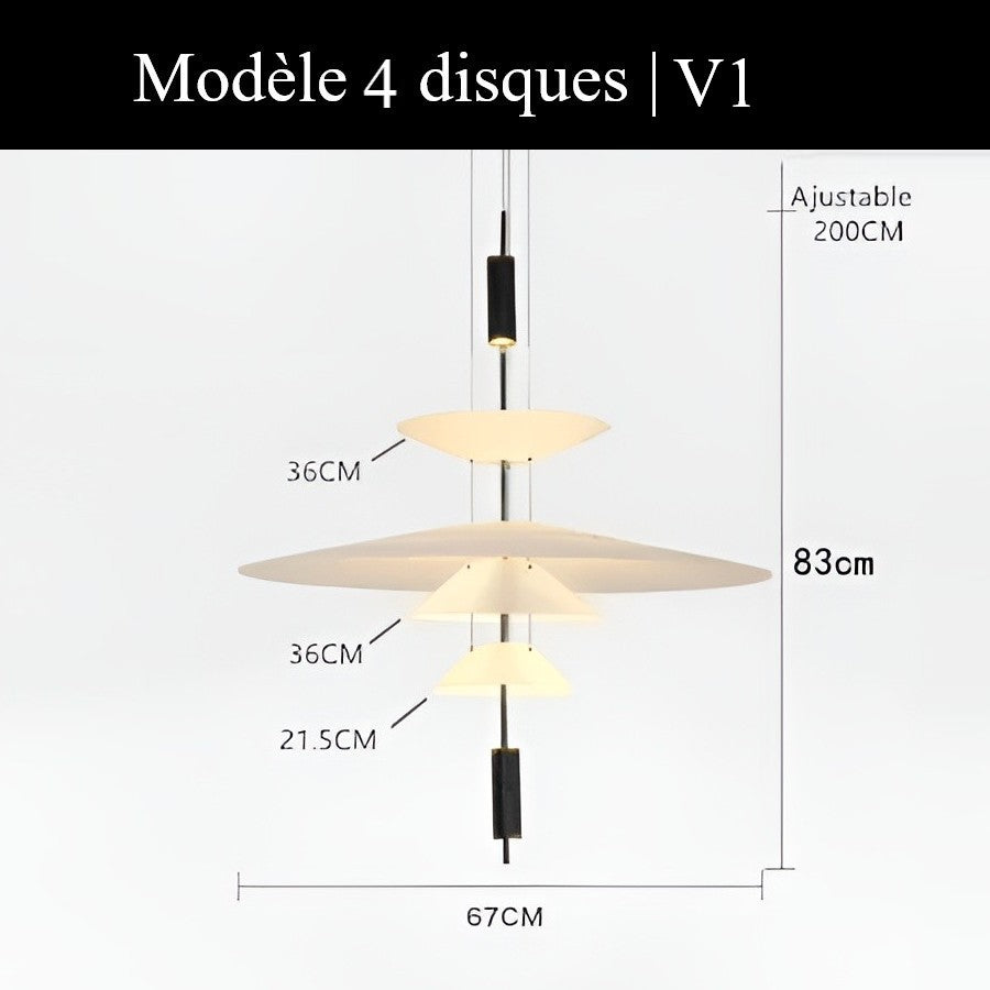 Suspension au design architecturale à disques superposés 4 disques | V1 / Or / Blanc neutre