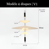 Suspension au design architecturale à disques superposés 4 disques | V1 / Or / Blanc neutre
