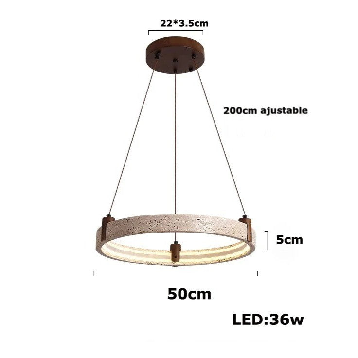 Lustre anneau en pierre naturelle 50 cm / Blanc chaud