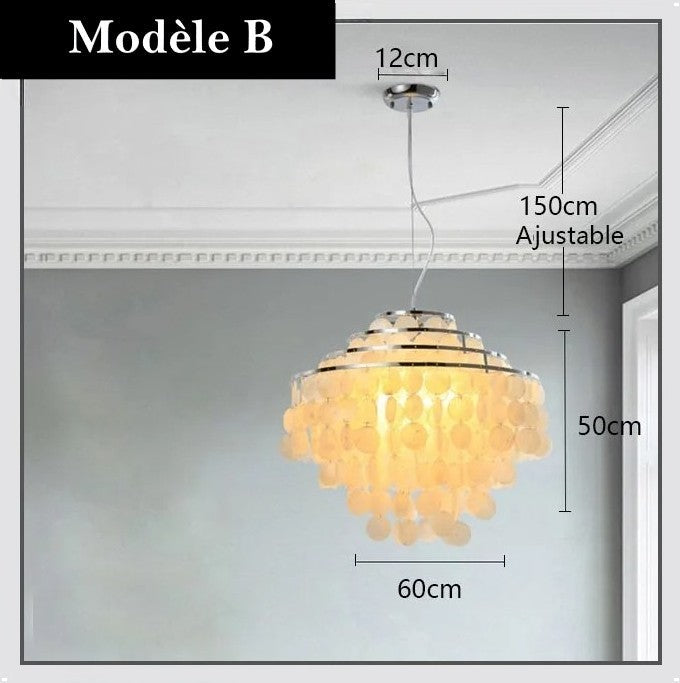Lustre design en coquillages naturelles Modèle B | 60 cm / Argent
