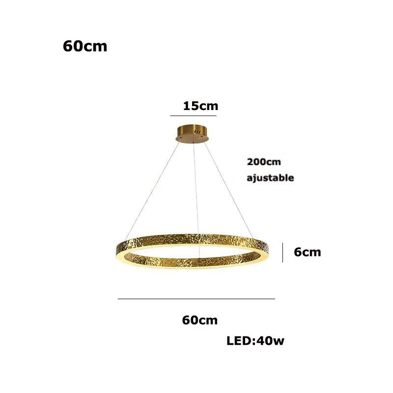 Lustre anneaux martelés dorés | Contemporain & Chic 60 cm / Blanc froid