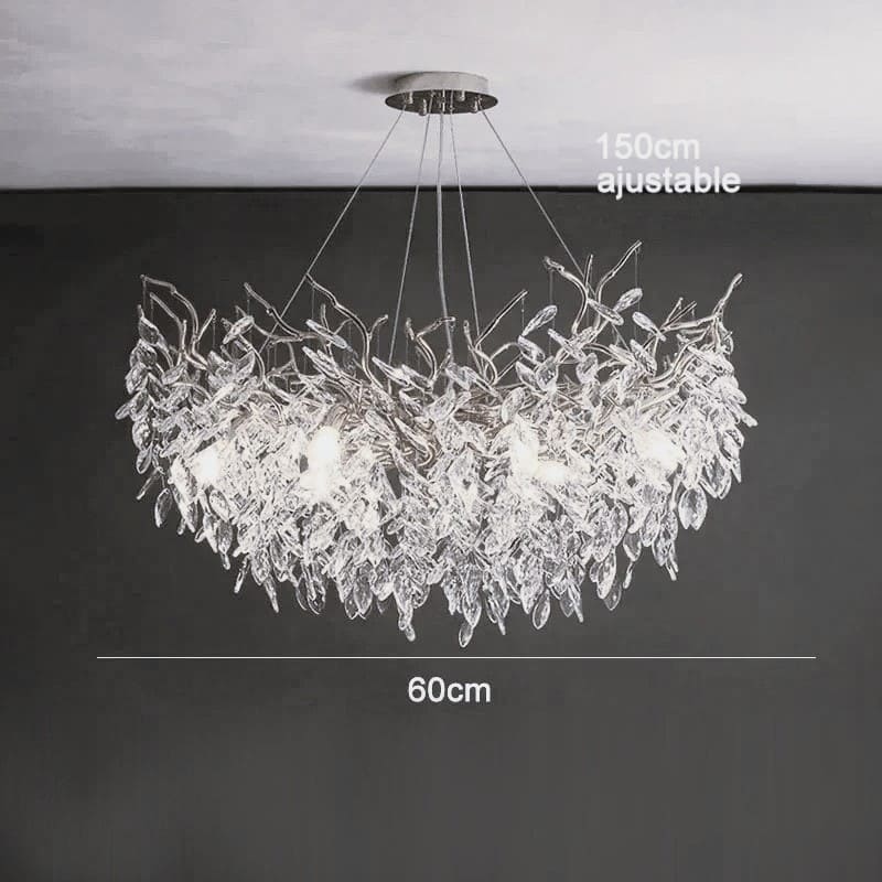 Lustre cascade cristalline doré ou argenté Argent | 60 cm | Rond / Blanc froid