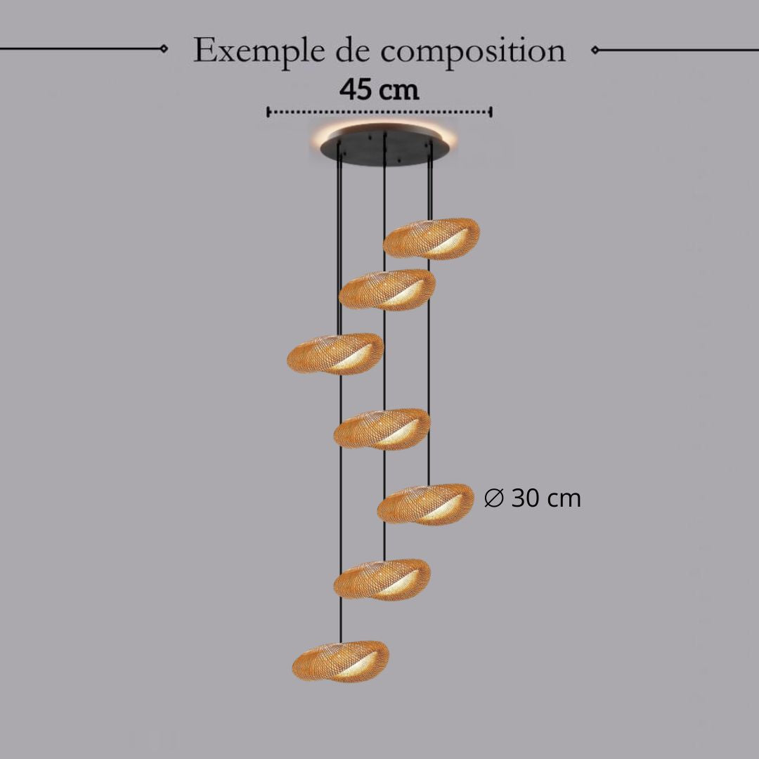 Suspension design en rotin tressé | Forme organique et chaleureuse