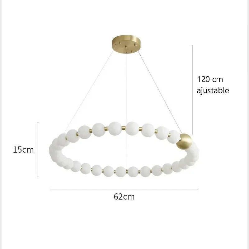 Lustre doré orné de perles en verre opalin | Luminaire chic Rond 19 boules / Blanc froid