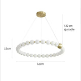 Lustre doré orné de perles en verre opalin | Luminaire chic Rond 19 boules / Blanc froid