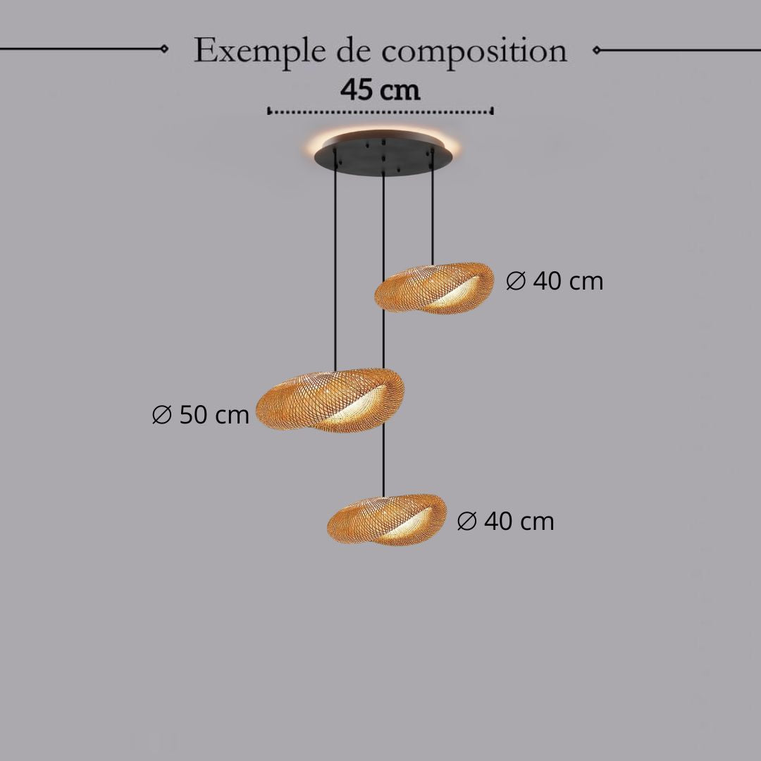Suspension design en rotin tressé | Forme organique et chaleureuse