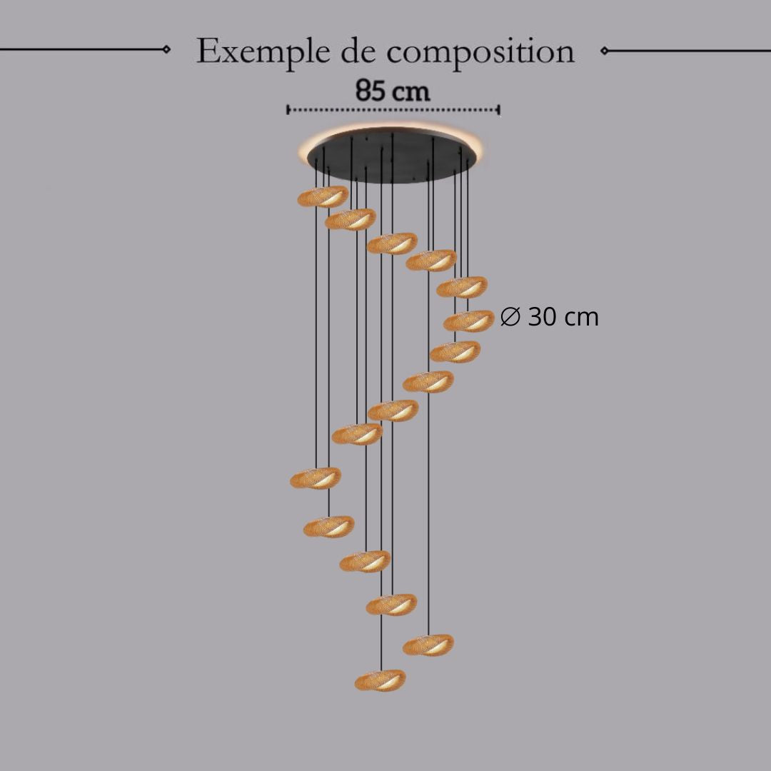 Suspension design en rotin tressé | Forme organique et chaleureuse