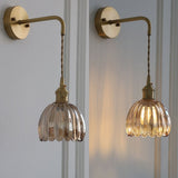 Applique murale vintage en verre nervuré | Luminaire suspendu ou fixe A Ambre