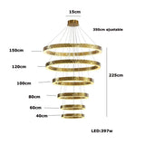 Lustre anneaux martelés dorés | Contemporain & Chic 6 anneaux / Blanc froid