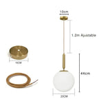 Suspension noir ou doré & boule en verre dépoli 20 cm | Or / Tube / Blanc chaud