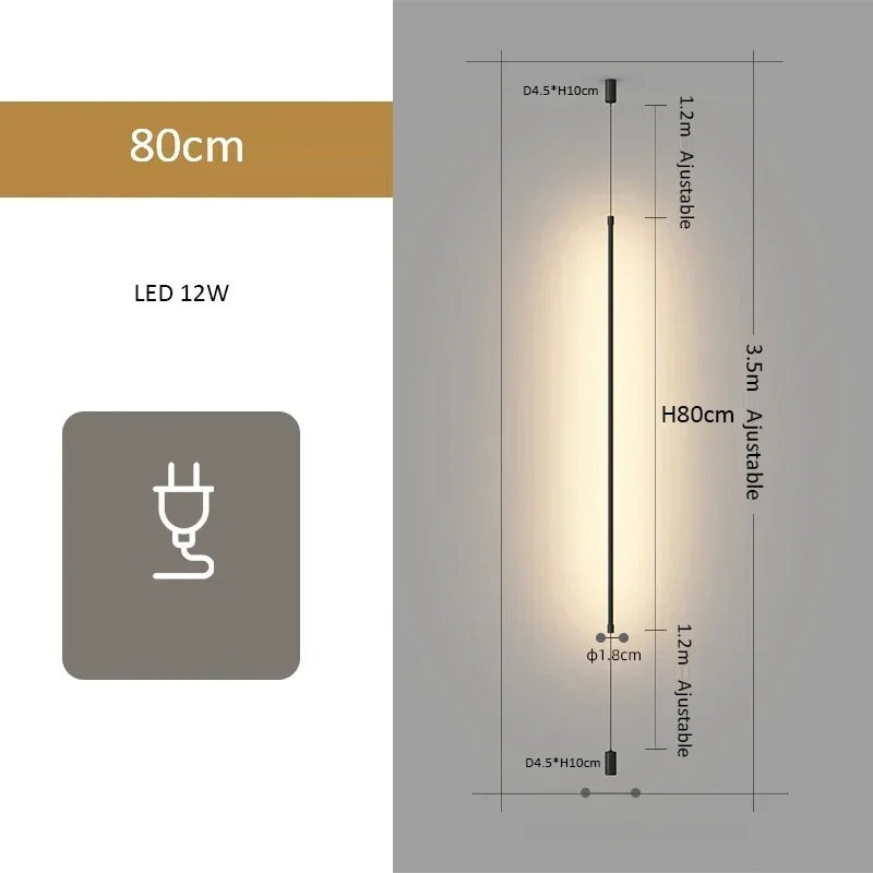 Tube lumineux mural vertical LED | Luminaire minimaliste avec option prise intégrée 80 cm / Avec prise / Blanc neutre