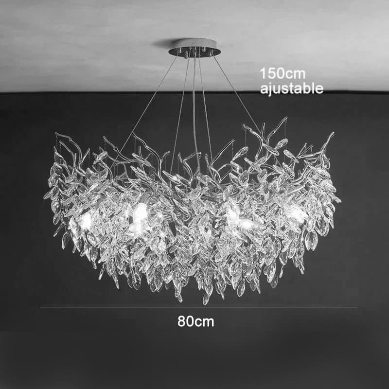 Lustre cascade cristalline doré ou argenté Argent | 80 cm | Rond / Blanc froid