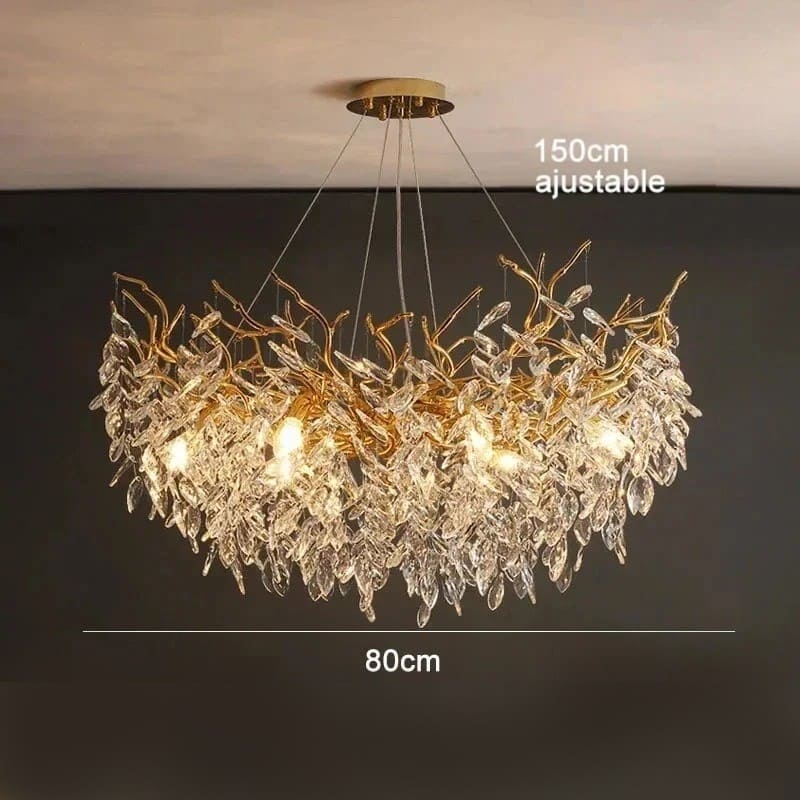 Lustre cascade cristalline doré ou argenté Or| 80 cm | Rond / Blanc froid