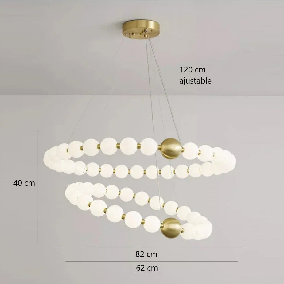 Lustre doré orné de perles en verre opalin | Luminaire chic Rond 38 boules / Blanc froid