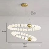 Lustre doré orné de perles en verre opalin | Luminaire chic Rond 38 boules / Blanc froid
