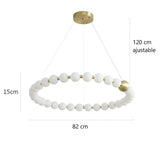 Lustre doré orné de perles en verre opalin | Luminaire chic Rond 25 boules / Blanc froid