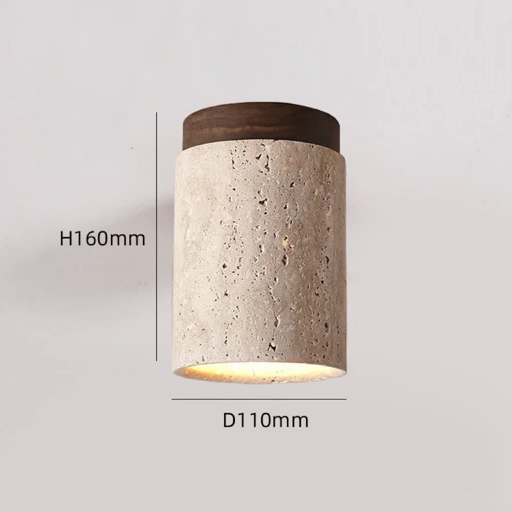 Spot plafond en travertin & bois | Élégance minérale naturelle B / Bois clair / Blanc chaud