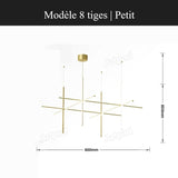 Suspension géométrique LED contemporaine | Tubes personnalisables 8 tiges | Petit / Or / Blanc chaud