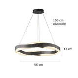 Suspension ruban LED torsadé | Fluidité sculpturale & lumière design 95 cm / Noir / Blanc chaud