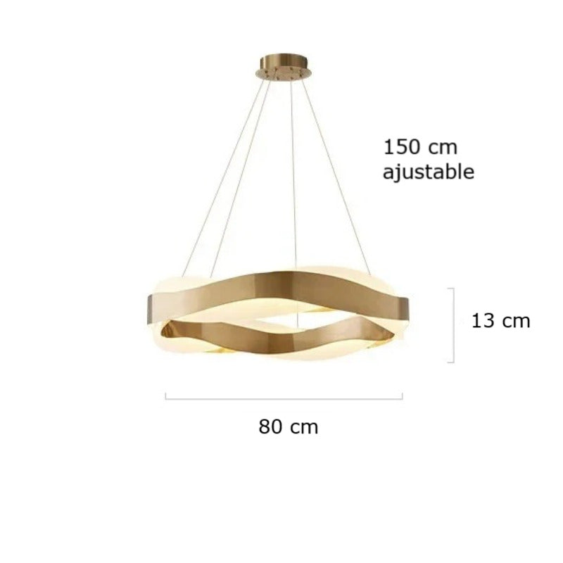 Suspension ruban LED torsadé | Fluidité sculpturale & lumière design 95 cm / Or / Blanc chaud