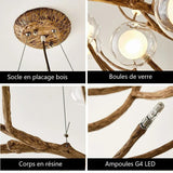 Lustre branche d’arbre à sphères lumineuses | Élégance rustique & design naturel