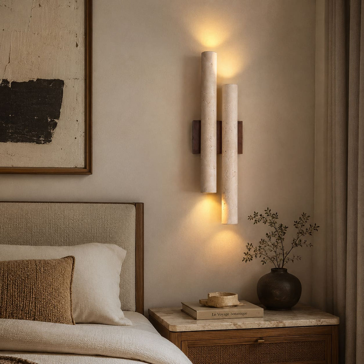 Applique murale travertin & bois | Luminaire en pierre naturelle ORGUE
