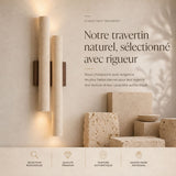 Applique murale travertin & bois | Luminaire en pierre naturelle ORGUE