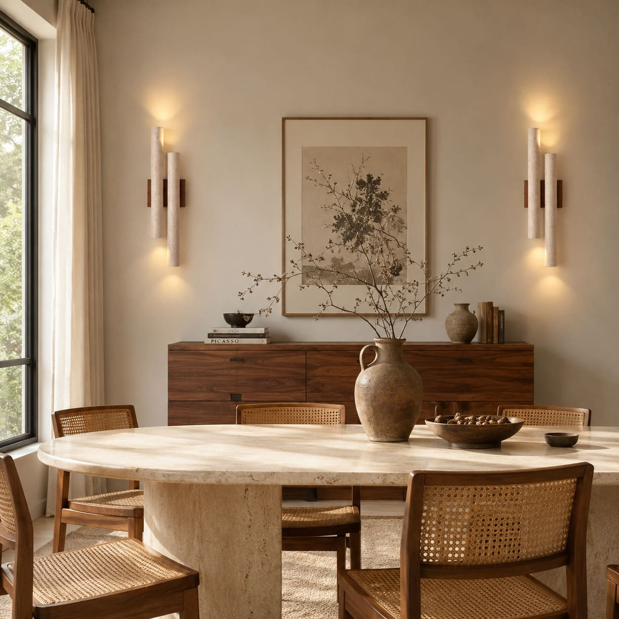 Applique murale travertin & bois | Luminaire en pierre naturelle ORGUE