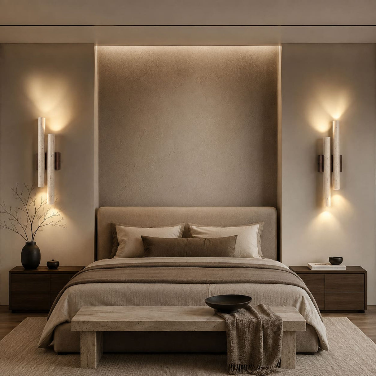 Applique murale travertin & bois | Luminaire en pierre naturelle ORGUE