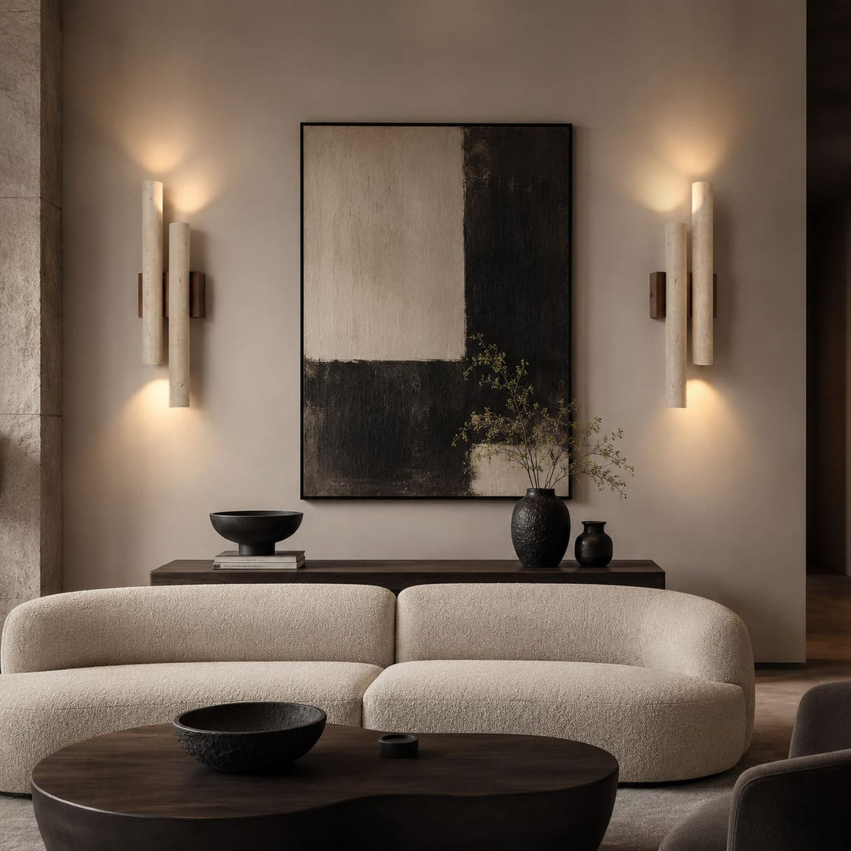 Applique murale travertin & bois | Luminaire en pierre naturelle ORGUE