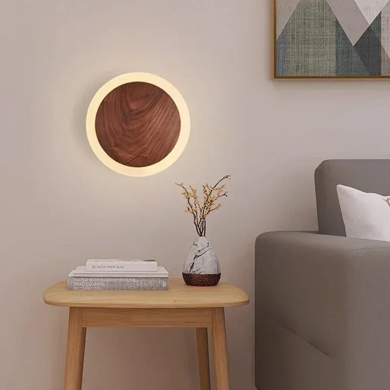 Applique murale bois cercle lumineux | Design chic et naturel