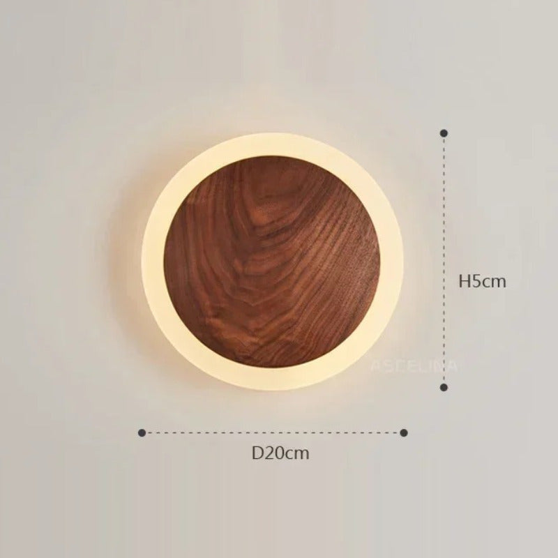 Applique murale bois cercle lumineux | Design chic et naturel 20 cm / Blanc froid