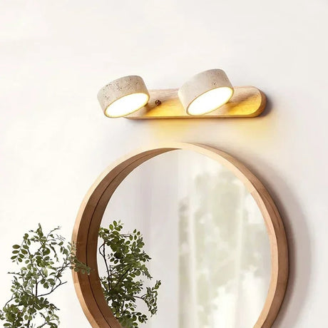 Applique murale double spot pierre & bois | Éclairage mural scandinave