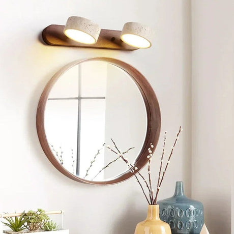 Applique murale double spot pierre & bois | Éclairage mural scandinave