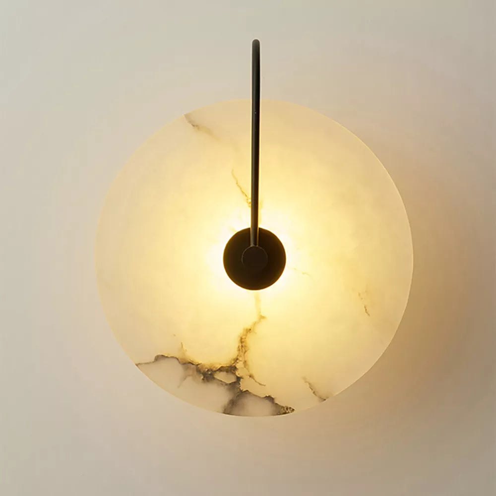 Applique murale en marbre naturel | Minimalisme sculptural & lumière indirecte A | Noir / 25cm / Blanc chaud