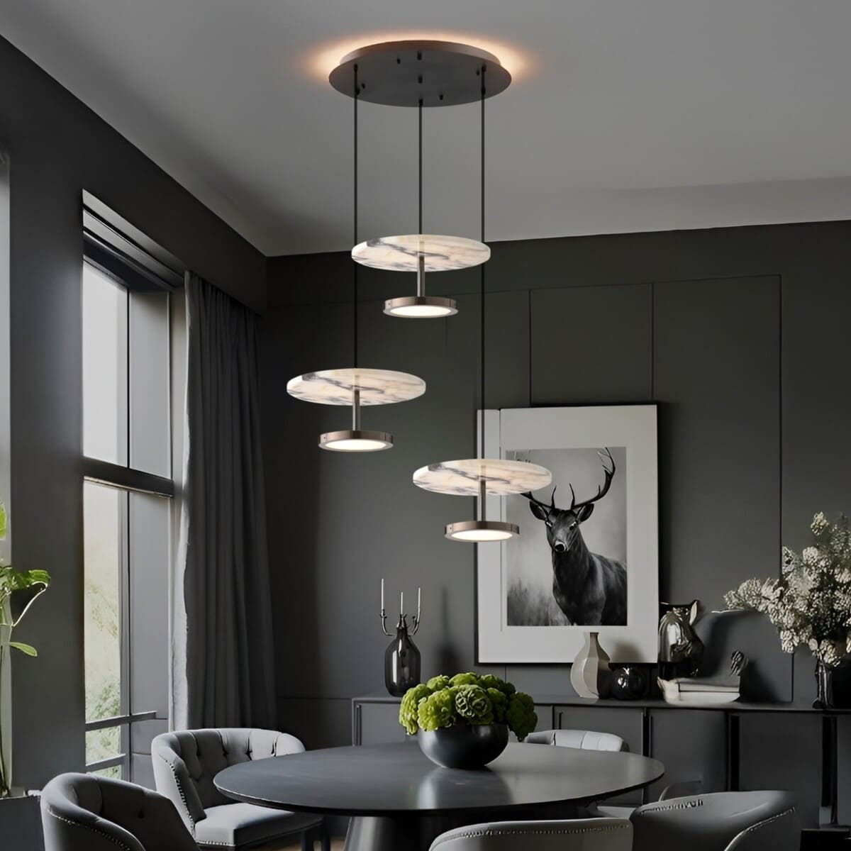 Suspension disque en marbre naturel | Luminaire haut de gamme à LED