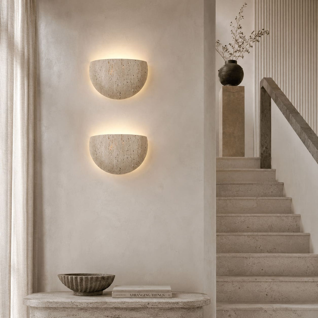 Applique murale en travertin | Luminaire en pierre naturelle DEMI-LUNE